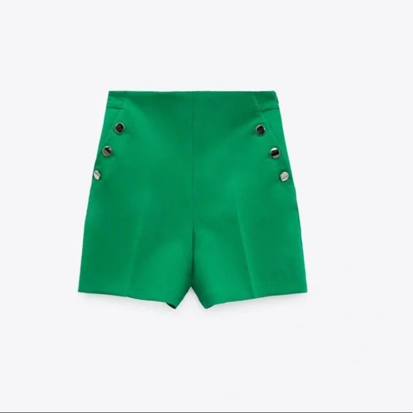 Zara | Shorts | Zara Nwt Green Shorts With Buttons | Poshmark